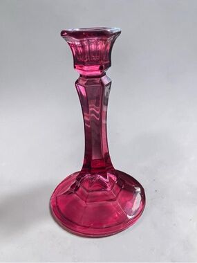 Vintage Indiana Glass Cranberry Pink Candlestick Holder 6”